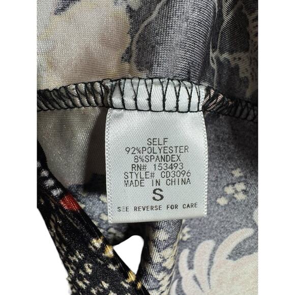 Womens Mini Dress Oriental Retro Print Velvet Bodycon Cut Out Dress Small V Neck - Picture 4 of 13